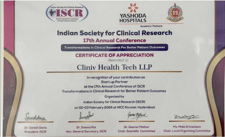 Cliniv participation Certification in ISCR Event